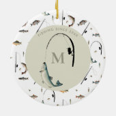 Fishing Rod & Reel Fish Theme Fisherman Monogram  セラミックオーナメント (裏面)