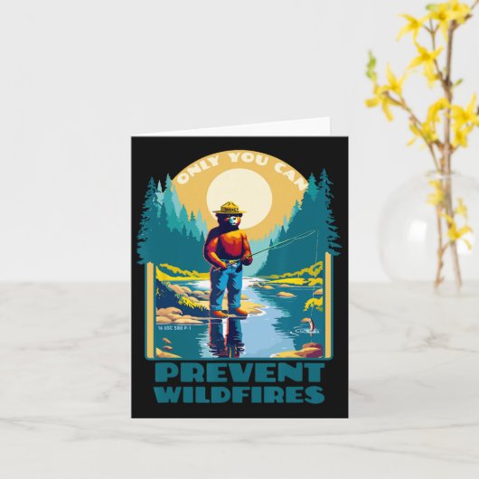 Fishing Smokey Bear Only You Can Prevent Wildfires カード (黄色い花)