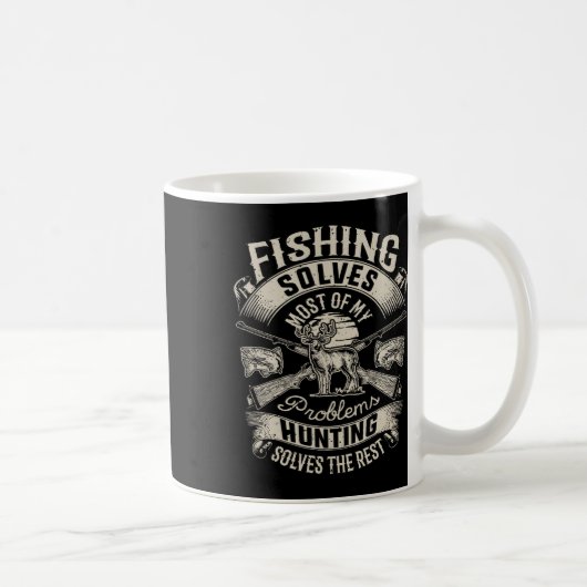 Fishing Solves Most Of My Problems T Shirt Hunting コーヒーマグカップ (右)