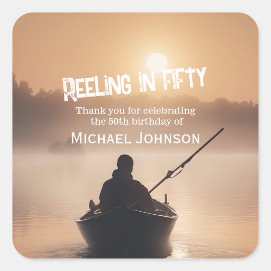 Fishing Sunrise Fisherman 50th Birthday スクエアシール (正面)