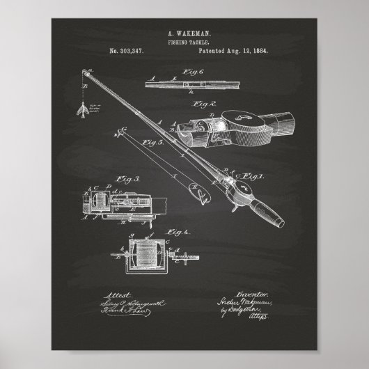 Fishing Tackle 1984 Patent Art Chalkboard ポスター (正面)