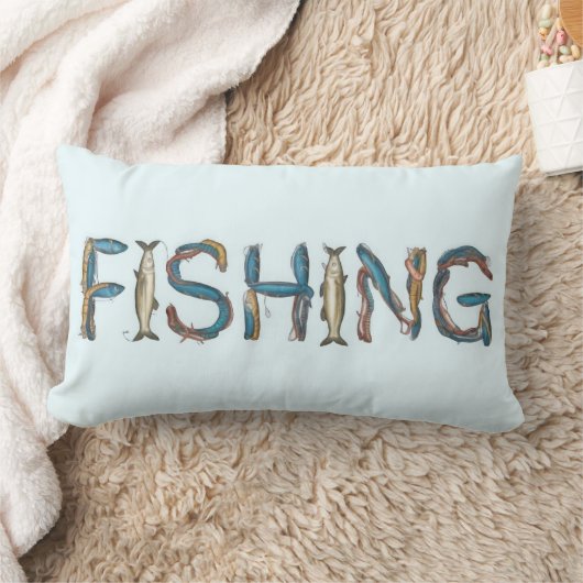 Fishing Text Throw Pillow ランバークッション (ブランケット)