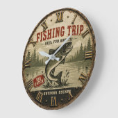 Fishing Trip Rustic Cabin Lake House ラージ壁時計 (傾斜)
