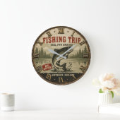 Fishing Trip Rustic Cabin Lake House ラージ壁時計 (ホーム)