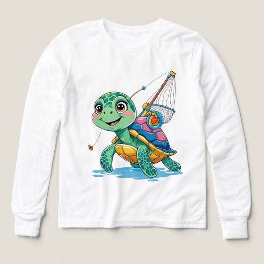 Fishing Turtle – Kids’ Long Sleeve Tee (デザイン正面)