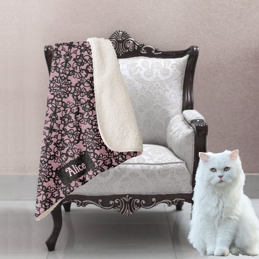 Fishnet Lookのブラックレース – ピンクに名前を追加淡い色の シェルパブランケット