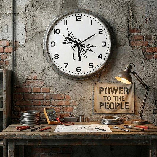 Fist Holding Lightning Bolt Bold Power ラージ壁時計