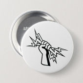 Fist Holding Lightning Bolt Bold Power 缶バッジ (正面&裏面)
