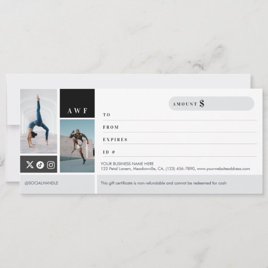 Fitness Brand Photo Collage Gift Certificate  (裏面)