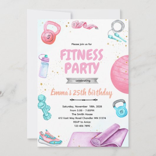 Fitness gymnastic party theme invitation 招待状 (正面)