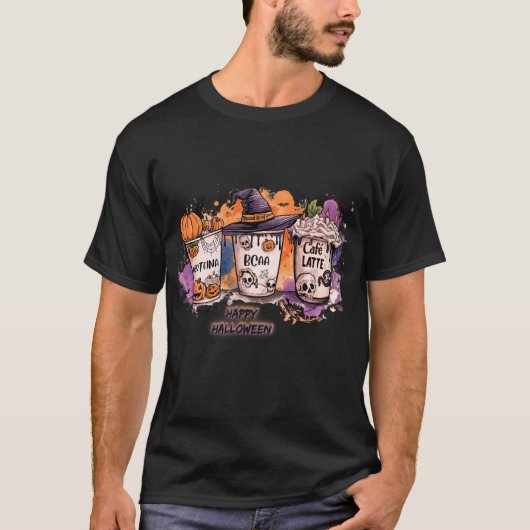 Fitness Halloween 🎃Protein, BCAA & Café Latte  Tシャツ (正面)