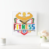 Fitness Lifestyle – Train Hard Stay Strong スクエア壁時計 (ホーム)