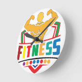 Fitness Lifestyle – Train Hard Stay Strong ラウンド壁時計 (傾斜)