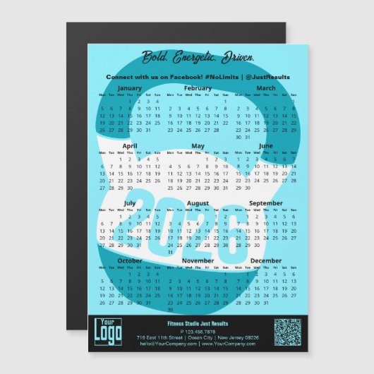 Fitness Slogan Electric-Blue 2026 Calendar Magnet (正面/裏面)