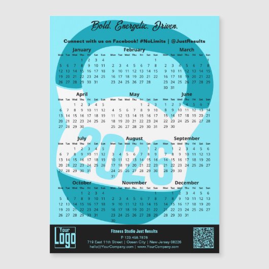 Fitness Slogan Electric-Blue 2026 Calendar Magnet (正面)
