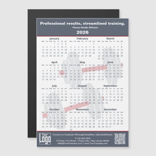 Fitness Slogan Grey White Red 2026 Calendar Magnet (正面/裏面)
