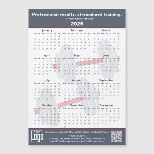 Fitness Slogan Grey White Red 2026 Calendar Magnet (正面)