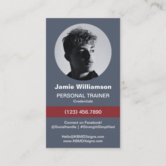 Fitness Word Logo Grey Red Personal Trainer 名刺 (裏面)