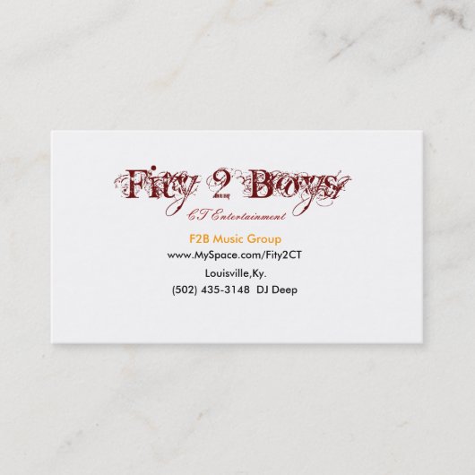 Fity 2人の男の子、www.MySpace.com/Fity2CT、(502) 435… 名刺 (正面)