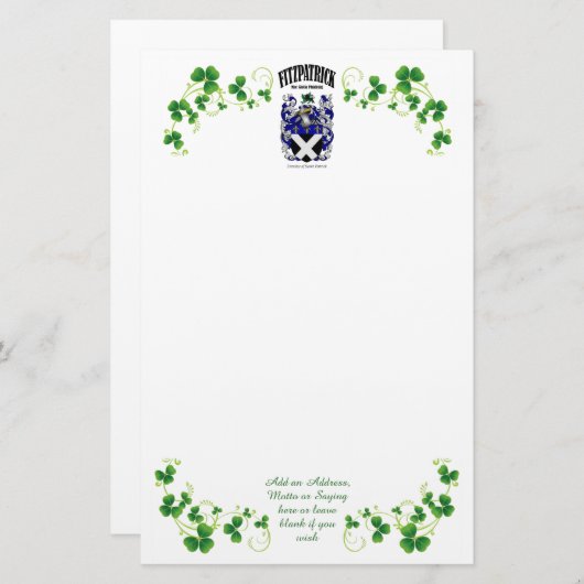 Fitzpatrickの頭の付いたノート文房具 便箋 (正面/裏面)