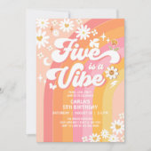 FIVEはバイブ ピンクピーチ 5歳のグルービーな誕生日 招待状 (正面)