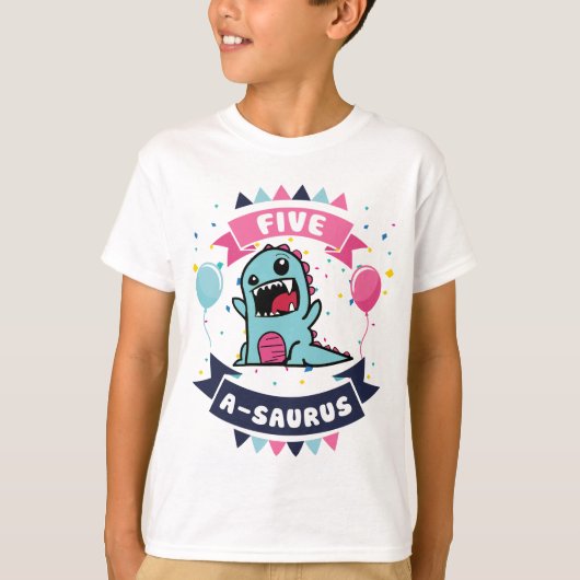 Five-a-Saurusの第5誕生日 Tシャツ (正面)