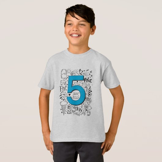 FIVE age 5th Blue誕生日カード Tシャツ (正面フル)