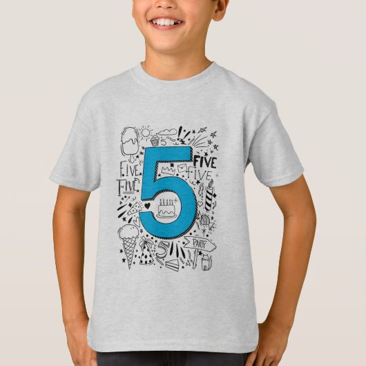 FIVE age 5th Blue誕生日カード Tシャツ (正面)
