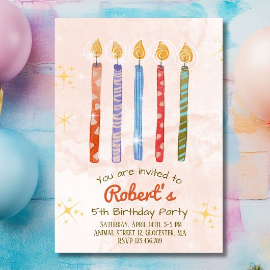 Five Candle Kids 5th Birthday Party招待 招待状