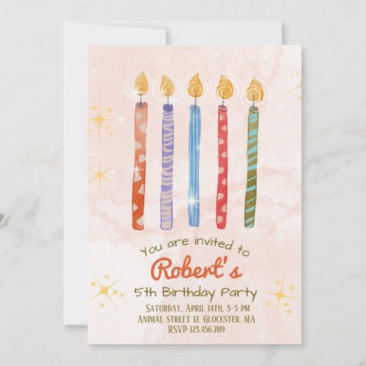 Five Candle Kids 5th Birthday Party招待 招待状 (正面)