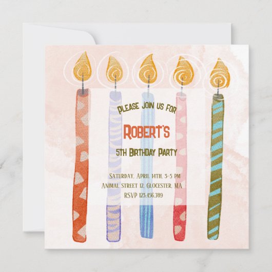 Five Candle Kids 5th Birthday Party招待 招待状 (正面)