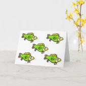 Five Cartoon Green Fish Greeting Card カード (黄色い花)