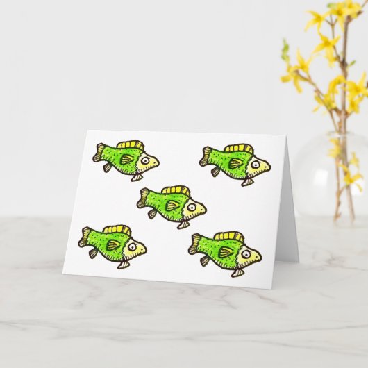 Five Cartoon Green Fish Greeting Card カード (黄色い花)