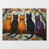 Five Cats on a Tree Branch Stained Glass Style ウィンドウサイン (シート)