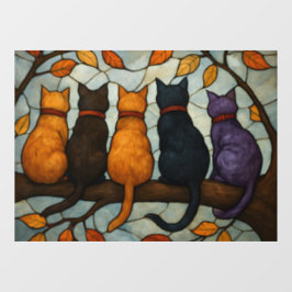 Five Cats on a Tree Branch Stained Glass Style ウィンドウサイン