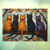 Five Cats on a Tree Branch Stained Glass Style ウィンドウサイン (シート3)