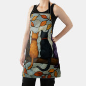 Five Cats on a Tree Branch Stained Glass Style エプロン (インサイチュ)