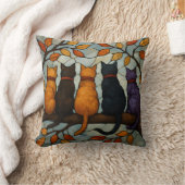 Five Cats on a Tree Branch Stained Glass Style クッション (ブランケット)