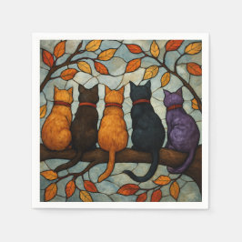 Five Cats on a Tree Branch Stained Glass Style スタンダードカクテルナプキン