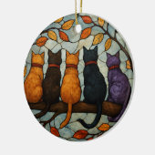 Five Cats on a Tree Branch Stained Glass Style セラミックオーナメント (左)