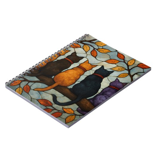 Five Cats on a Tree Branch Stained Glass Style ノートブック (左側)