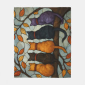 Five Cats on a Tree Branch Stained Glass Style フリースブランケット (正面)