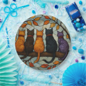 Five Cats on a Tree Branch Stained Glass Style ペーパープレート (パーティー)