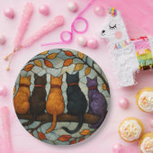 Five Cats on a Tree Branch Stained Glass Style ペーパープレート (パーティー)