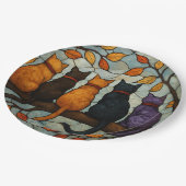 Five Cats on a Tree Branch Stained Glass Style ペーパープレート (アングル)