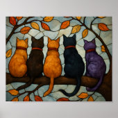 Five Cats on a Tree Branch Stained Glass Style ポスター (正面)