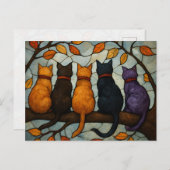 Five Cats on a Tree Branch Stained Glass Style ポストカード (正面/裏面)