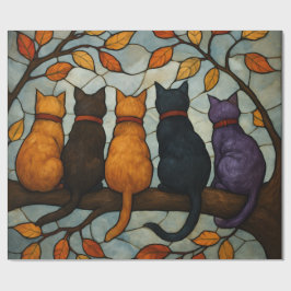 Five Cats on a Tree Branch Stained Glass Style ラッピングペーパー