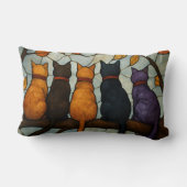 Five Cats on a Tree Branch Stained Glass Style ランバークッション (裏面)
