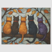 Five Cats on a Tree Branch Stained Glass Style 薄葉紙 (正面)